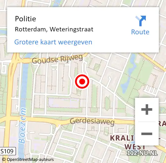 Locatie op kaart van de 112 melding: Politie Rotterdam, Weteringstraat op 18 april 2024 22:05
