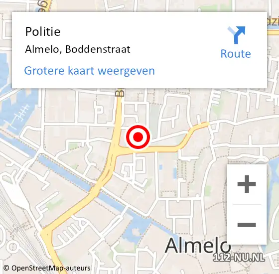 Locatie op kaart van de 112 melding: Politie Almelo, Boddenstraat op 18 april 2024 22:14