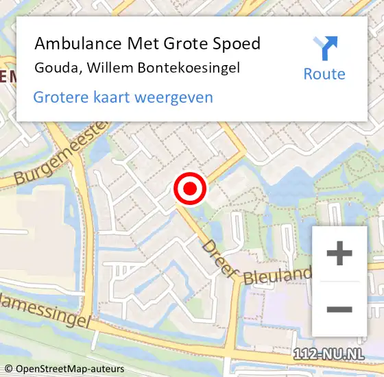 Locatie op kaart van de 112 melding: Ambulance Met Grote Spoed Naar Gouda, Willem Bontekoesingel op 18 april 2024 22:19
