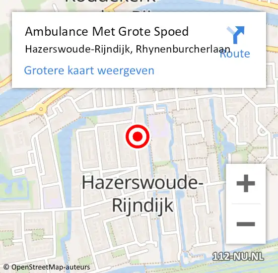 Locatie op kaart van de 112 melding: Ambulance Met Grote Spoed Naar Hazerswoude-Rijndijk, Rhynenburcherlaan op 18 april 2024 22:22