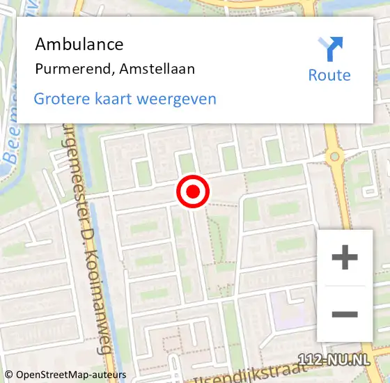Locatie op kaart van de 112 melding: Ambulance Purmerend, Amstellaan op 18 april 2024 22:35