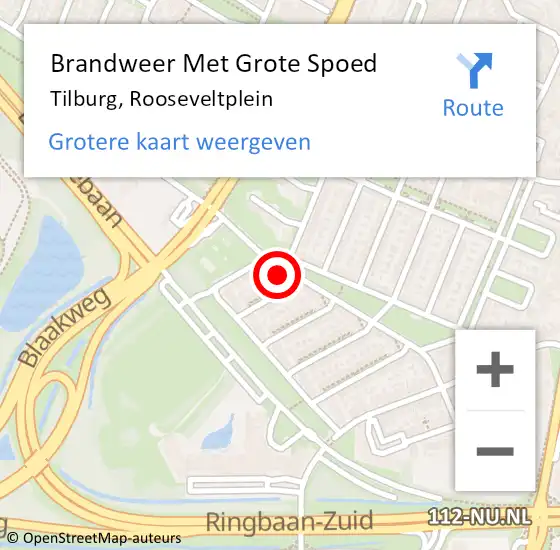 Locatie op kaart van de 112 melding: Brandweer Met Grote Spoed Naar Tilburg, Rooseveltplein op 18 april 2024 22:35