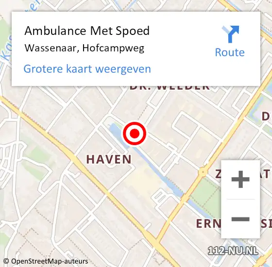Locatie op kaart van de 112 melding: Ambulance Met Spoed Naar Wassenaar, Hofcampweg op 18 april 2024 22:38