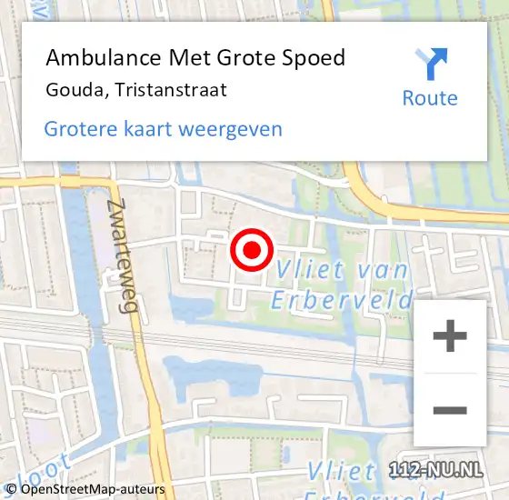 Locatie op kaart van de 112 melding: Ambulance Met Grote Spoed Naar Gouda, Tristanstraat op 18 april 2024 23:07