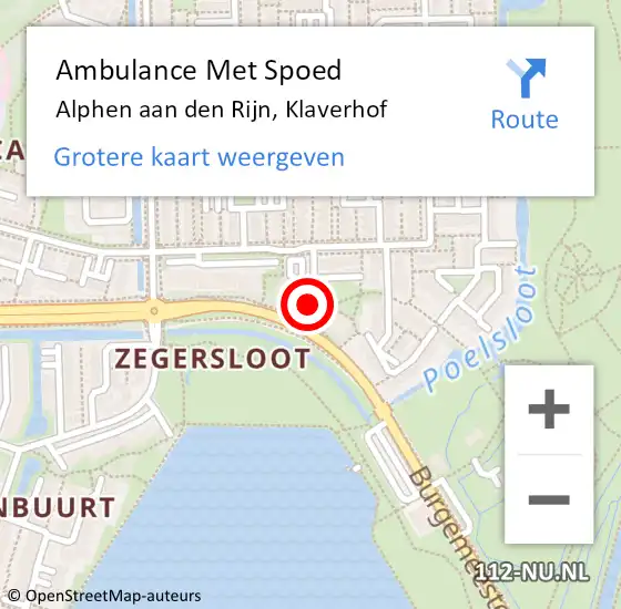 Locatie op kaart van de 112 melding: Ambulance Met Spoed Naar Alphen aan den Rijn, Klaverhof op 18 april 2024 23:15