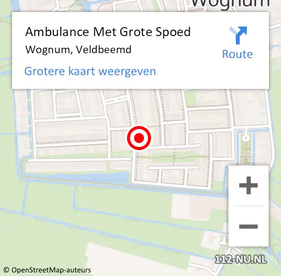 Locatie op kaart van de 112 melding: Ambulance Met Grote Spoed Naar Wognum, Veldbeemd op 18 april 2024 23:15