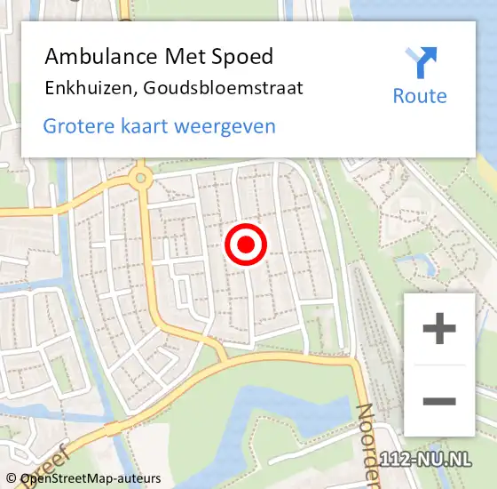 Locatie op kaart van de 112 melding: Ambulance Met Spoed Naar Enkhuizen, Goudsbloemstraat op 18 april 2024 23:28