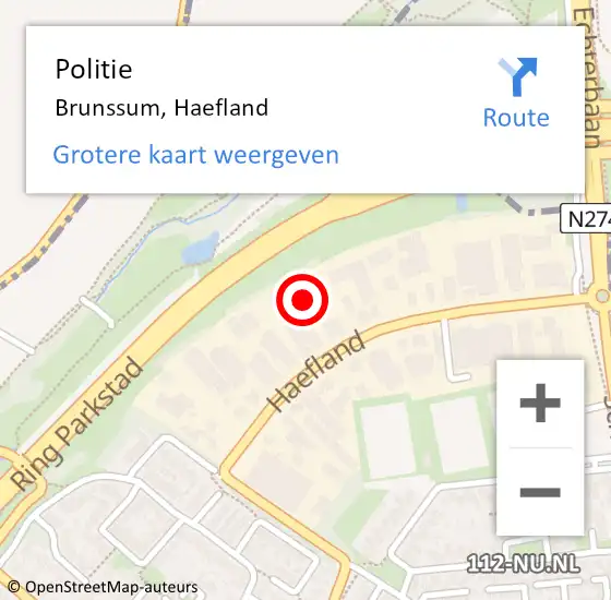 Locatie op kaart van de 112 melding: Politie Brunssum, Haefland op 18 april 2024 23:49