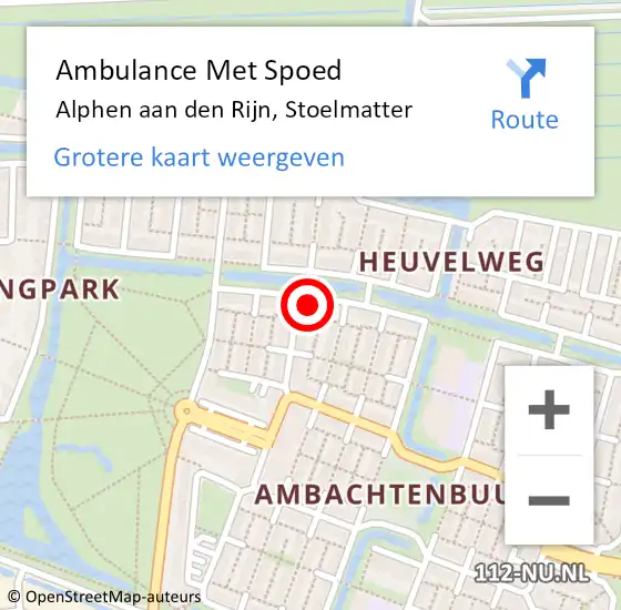 Locatie op kaart van de 112 melding: Ambulance Met Spoed Naar Alphen aan den Rijn, Stoelmatter op 19 april 2024 00:14