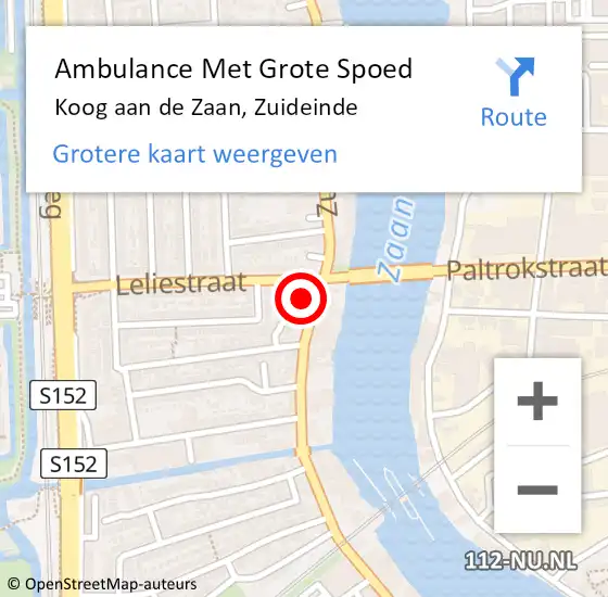 Locatie op kaart van de 112 melding: Ambulance Met Grote Spoed Naar Koog aan de Zaan, Zuideinde op 19 april 2024 00:20