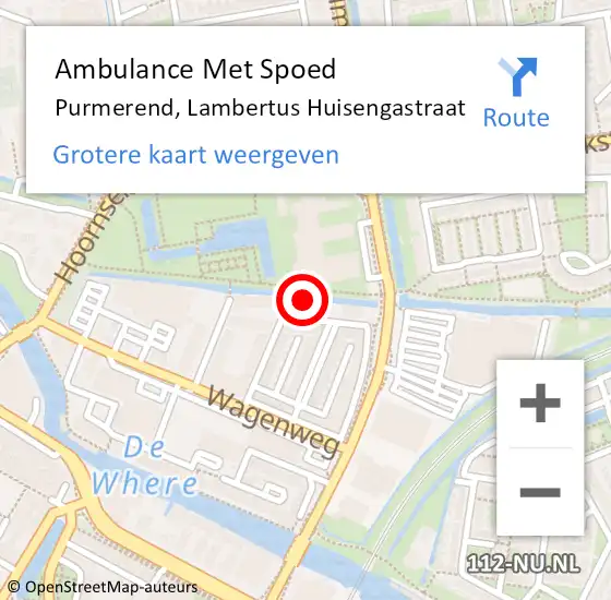 Locatie op kaart van de 112 melding: Ambulance Met Spoed Naar Purmerend, Lambertus Huisengastraat op 19 april 2024 00:37