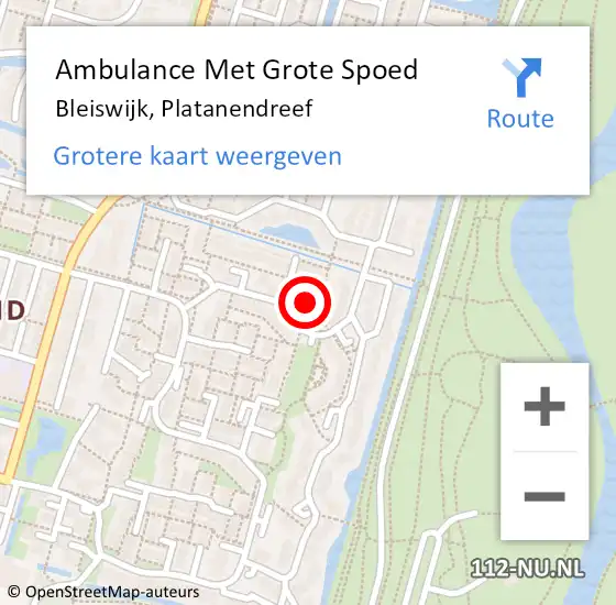 Locatie op kaart van de 112 melding: Ambulance Met Grote Spoed Naar Bleiswijk, Platanendreef op 19 april 2024 00:58