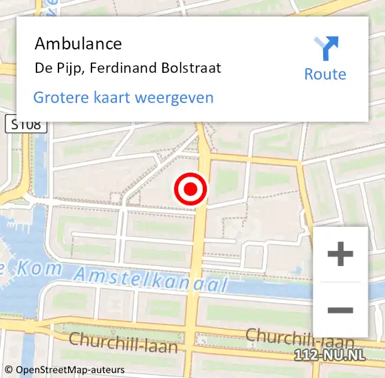 Locatie op kaart van de 112 melding: Ambulance De Pijp, Ferdinand Bolstraat op 2 oktober 2014 22:46