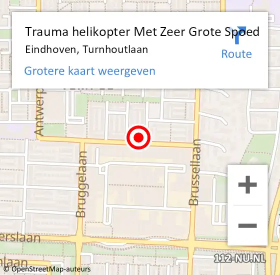 Locatie op kaart van de 112 melding: Trauma helikopter Met Zeer Grote Spoed Naar Eindhoven, Turnhoutlaan op 19 april 2024 01:48