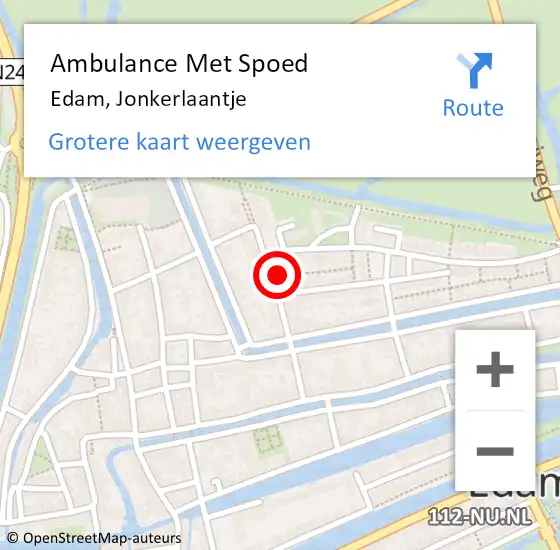 Locatie op kaart van de 112 melding: Ambulance Met Spoed Naar Edam, Jonkerlaantje op 19 april 2024 02:09