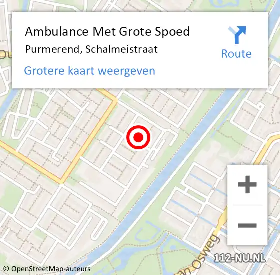 Locatie op kaart van de 112 melding: Ambulance Met Grote Spoed Naar Purmerend, Schalmeistraat op 19 april 2024 02:27
