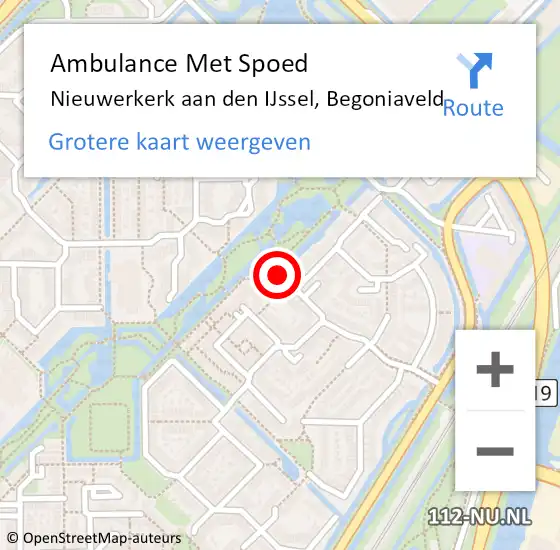 Locatie op kaart van de 112 melding: Ambulance Met Spoed Naar Nieuwerkerk aan den IJssel, Begoniaveld op 19 april 2024 03:06