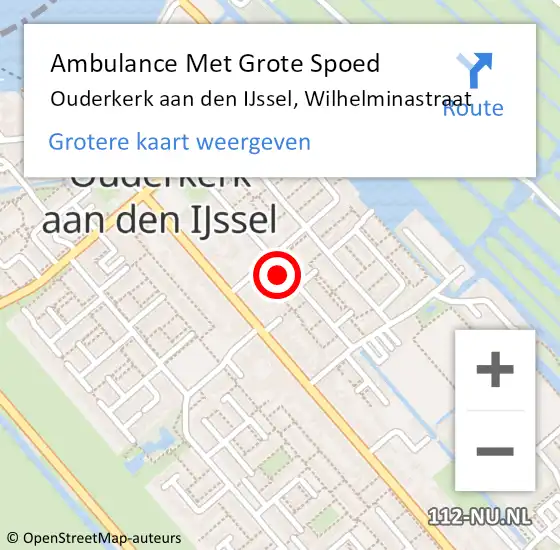 Locatie op kaart van de 112 melding: Ambulance Met Grote Spoed Naar Ouderkerk aan den IJssel, Wilhelminastraat op 19 april 2024 04:35