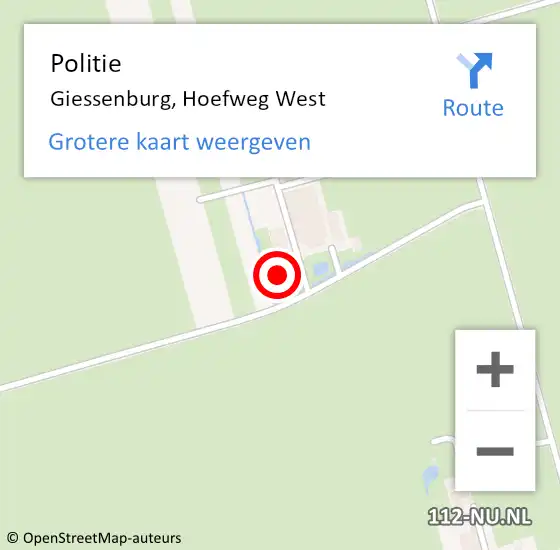 Locatie op kaart van de 112 melding: Politie Giessenburg, Hoefweg West op 19 april 2024 06:53