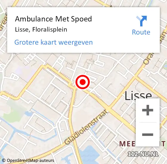 Locatie op kaart van de 112 melding: Ambulance Met Spoed Naar Lisse, Floralisplein op 19 april 2024 07:33