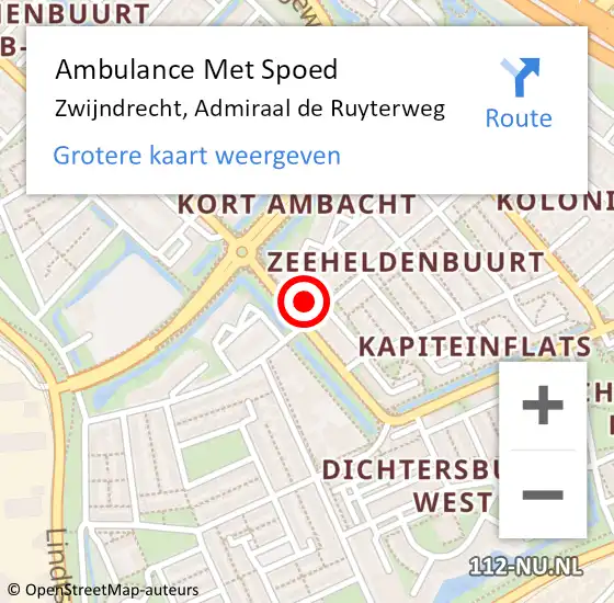 Locatie op kaart van de 112 melding: Ambulance Met Spoed Naar Zwijndrecht, Admiraal de Ruyterweg op 19 april 2024 07:47