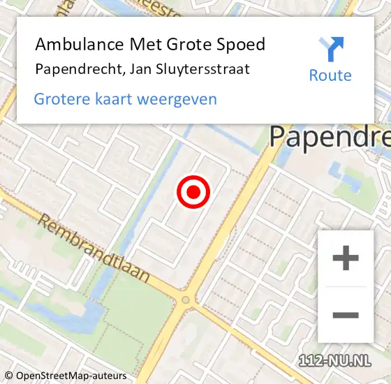 Locatie op kaart van de 112 melding: Ambulance Met Grote Spoed Naar Papendrecht, Jan Sluytersstraat op 19 april 2024 07:48
