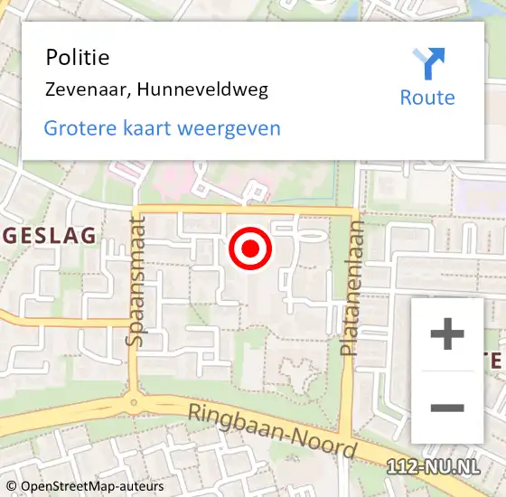 Locatie op kaart van de 112 melding: Politie Zevenaar, Hunneveldweg op 19 april 2024 08:04