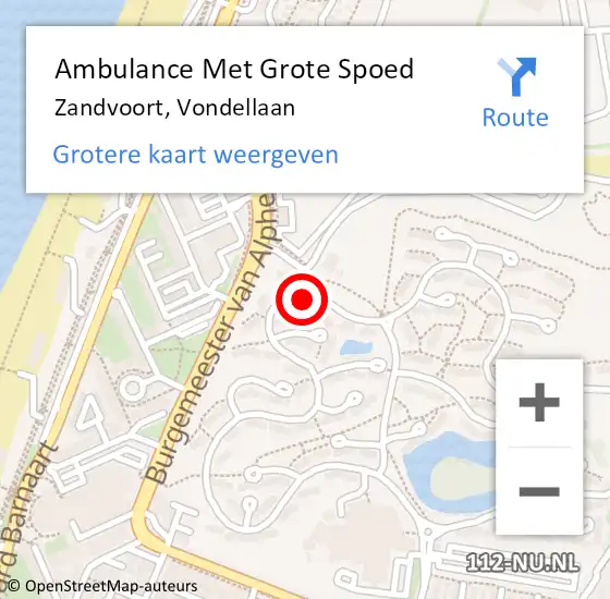 Locatie op kaart van de 112 melding: Ambulance Met Grote Spoed Naar Zandvoort, Vondellaan op 19 april 2024 08:42