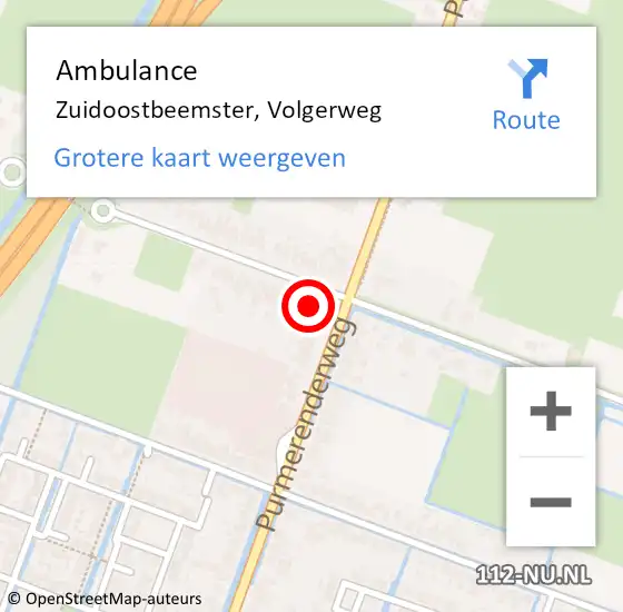Locatie op kaart van de 112 melding: Ambulance Zuidoostbeemster, Volgerweg op 19 april 2024 09:06
