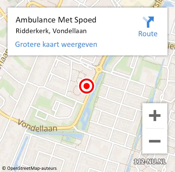 Locatie op kaart van de 112 melding: Ambulance Met Spoed Naar Ridderkerk, Vondellaan op 19 april 2024 09:10