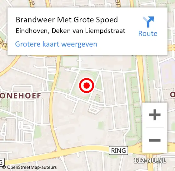 Locatie op kaart van de 112 melding: Brandweer Met Grote Spoed Naar Eindhoven, Deken van Liempdstraat op 19 april 2024 09:48