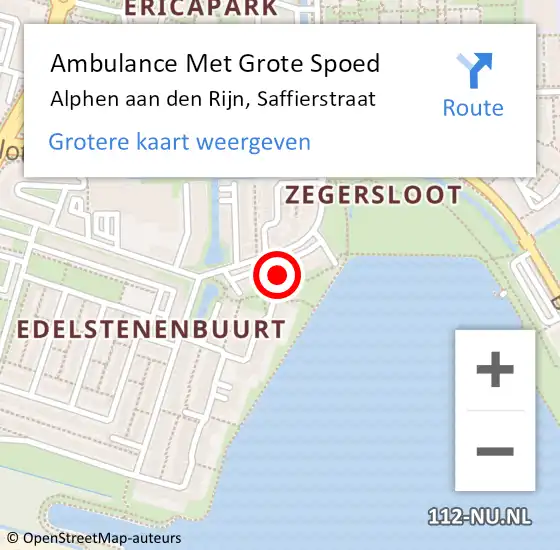 Locatie op kaart van de 112 melding: Ambulance Met Grote Spoed Naar Alphen aan den Rijn, Saffierstraat op 19 april 2024 09:50