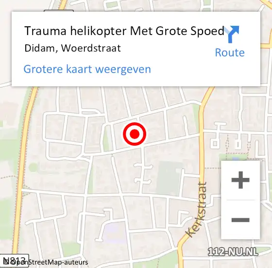 Locatie op kaart van de 112 melding: Trauma helikopter Met Grote Spoed Naar Didam, Woerdstraat op 19 april 2024 09:50