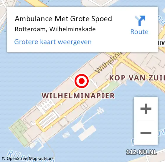 Locatie op kaart van de 112 melding: Ambulance Met Grote Spoed Naar Rotterdam, Wilhelminakade op 19 april 2024 10:05