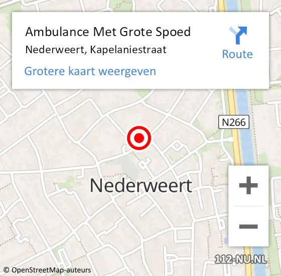 Locatie op kaart van de 112 melding: Ambulance Met Grote Spoed Naar Nederweert, Kapelaniestraat op 19 april 2024 10:06