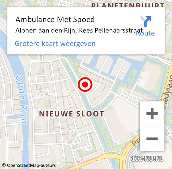 Locatie op kaart van de 112 melding: Ambulance Met Spoed Naar Alphen aan den Rijn, Kees Pellenaarsstraat op 19 april 2024 10:39