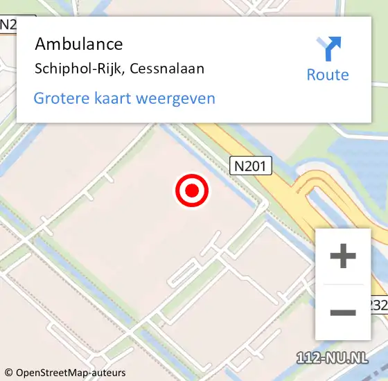 Locatie op kaart van de 112 melding: Ambulance Schiphol-Rijk, Cessnalaan op 19 april 2024 10:42