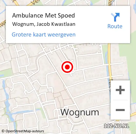Locatie op kaart van de 112 melding: Ambulance Met Spoed Naar Wognum, Jacob Kwastlaan op 19 april 2024 11:05