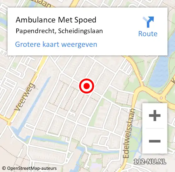 Locatie op kaart van de 112 melding: Ambulance Met Spoed Naar Papendrecht, Scheidingslaan op 19 april 2024 11:59