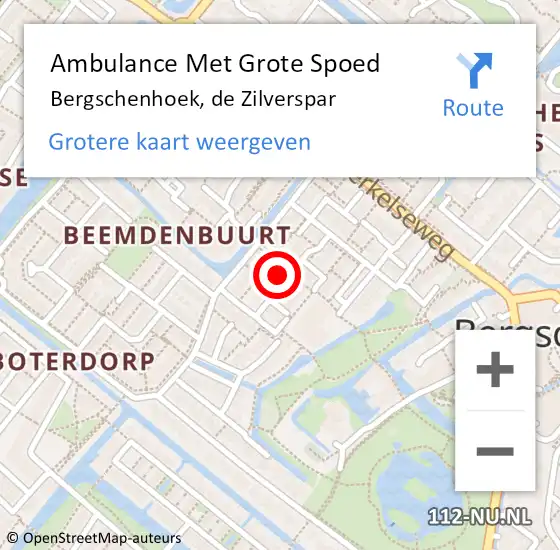 Locatie op kaart van de 112 melding: Ambulance Met Grote Spoed Naar Bergschenhoek, de Zilverspar op 19 april 2024 12:02