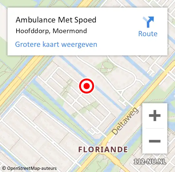 Locatie op kaart van de 112 melding: Ambulance Met Spoed Naar Hoofddorp, Moermond op 19 april 2024 12:11