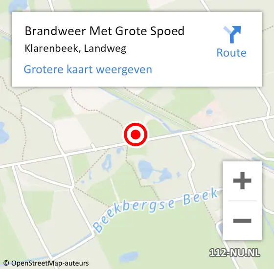 Locatie op kaart van de 112 melding: Brandweer Met Grote Spoed Naar Klarenbeek, Landweg op 19 april 2024 12:11