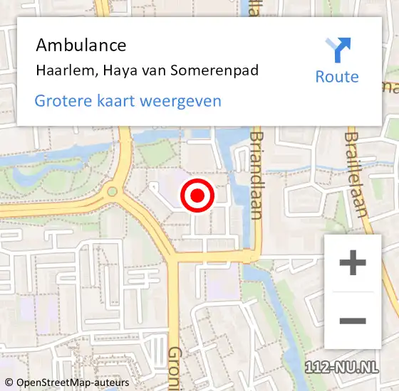 Locatie op kaart van de 112 melding: Ambulance Haarlem, Haya van Somerenpad op 19 april 2024 12:19