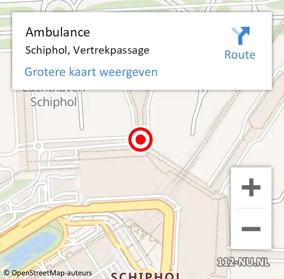 Locatie op kaart van de 112 melding: Ambulance Schiphol, Vertrekpassage op 19 april 2024 12:28