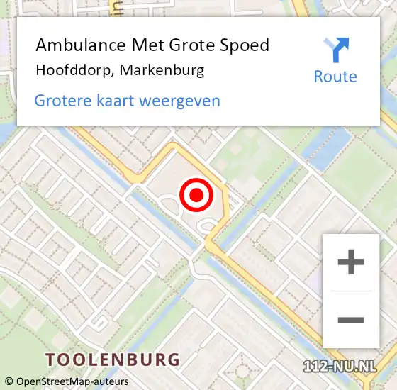 Locatie op kaart van de 112 melding: Ambulance Met Grote Spoed Naar Hoofddorp, Markenburg op 19 april 2024 12:32