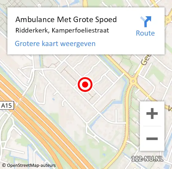 Locatie op kaart van de 112 melding: Ambulance Met Grote Spoed Naar Ridderkerk, Kamperfoeliestraat op 19 april 2024 12:34