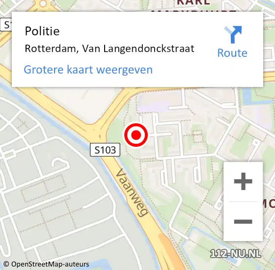 Locatie op kaart van de 112 melding: Politie Rotterdam, Van Langendonckstraat op 19 april 2024 12:47