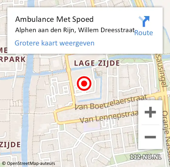Locatie op kaart van de 112 melding: Ambulance Met Spoed Naar Alphen aan den Rijn, Willem Dreesstraat op 19 april 2024 13:04