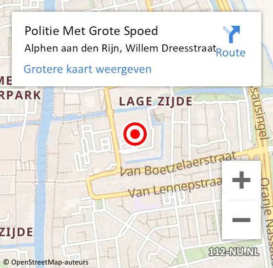 Locatie op kaart van de 112 melding: Politie Met Grote Spoed Naar Alphen aan den Rijn, Willem Dreesstraat op 19 april 2024 13:06
