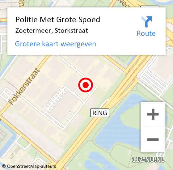 Locatie op kaart van de 112 melding: Politie Met Grote Spoed Naar Zoetermeer, Storkstraat op 19 april 2024 13:07
